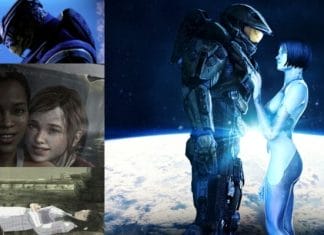 Shepard feminina com Garrus Cortana com Master Chief Ellie com Riley e Wander com Mono