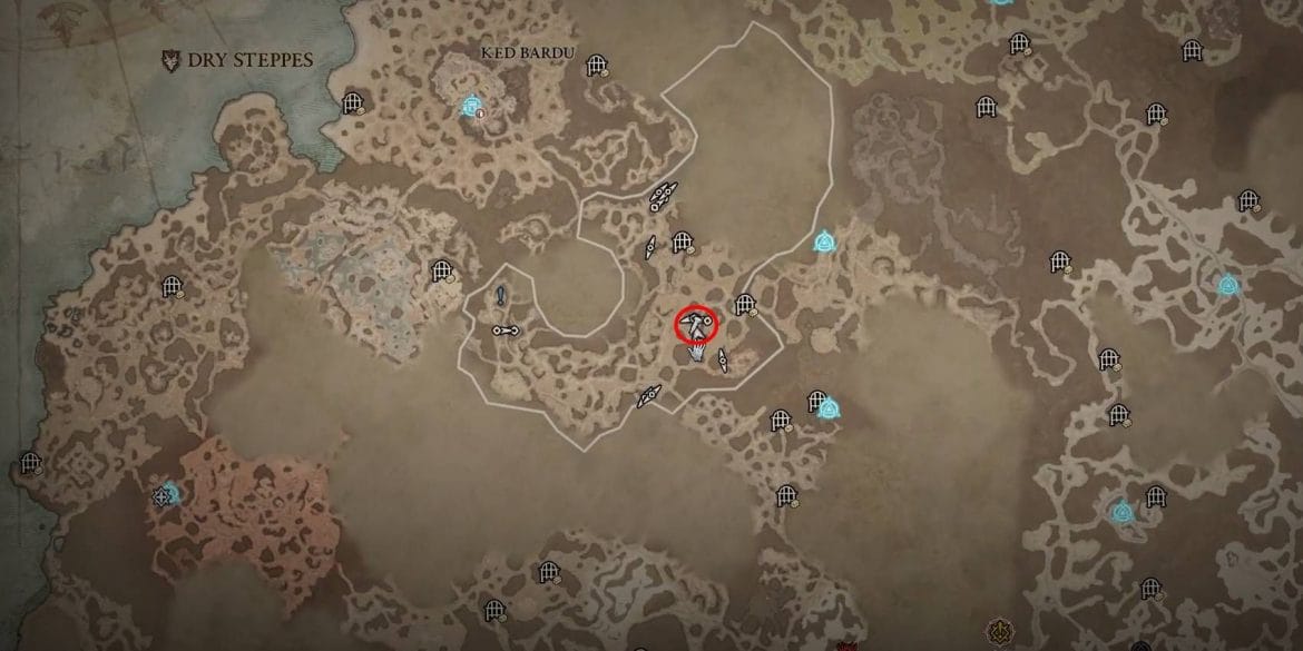 Diablo 4 Bhotak, o inevitável local de elite raro marcado em vermelho no mapa