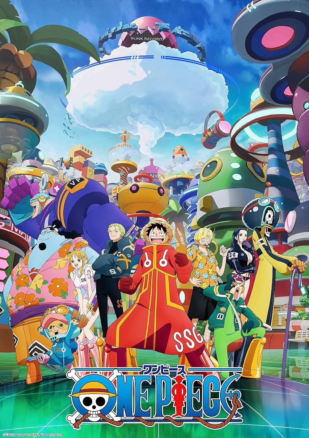 Luffy, Zoro, Nami, Usopp, Sani, Robin, Chopper, Brook, Franky e Jimbei em One Piece Pôster do Arco Cabeça de Ovo
