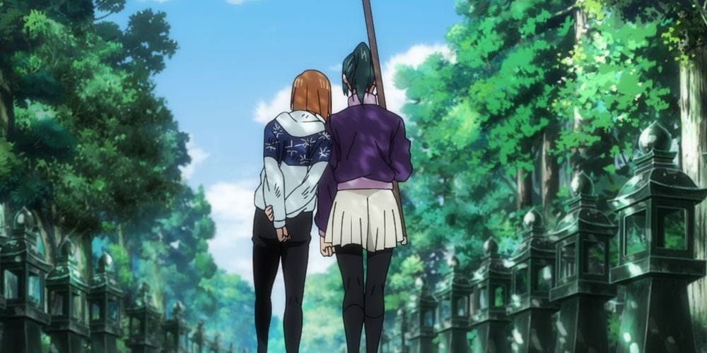 Nobara e Maki estão caminhando juntos em Jujutsu Kaisen