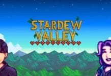 Sebastião e Abigail de Stardew Valley com dez corações sob o logotipo do jogo
